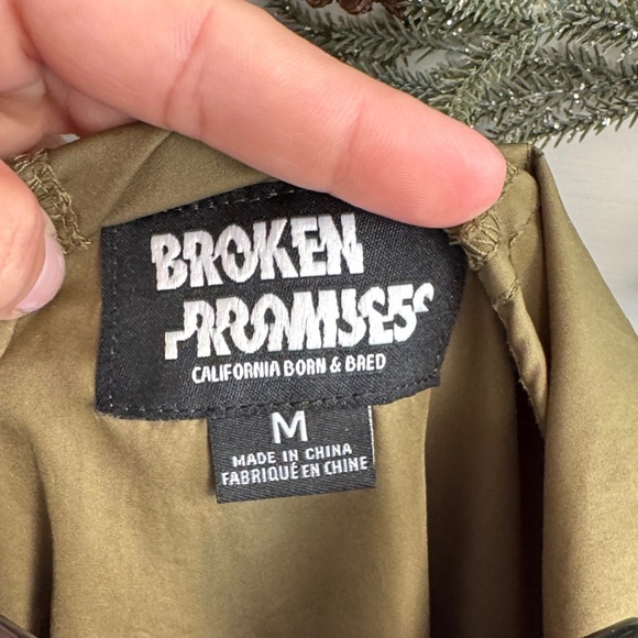 Broken Promises Olive Green Women's Wind Breaker - Picture 2 of 3